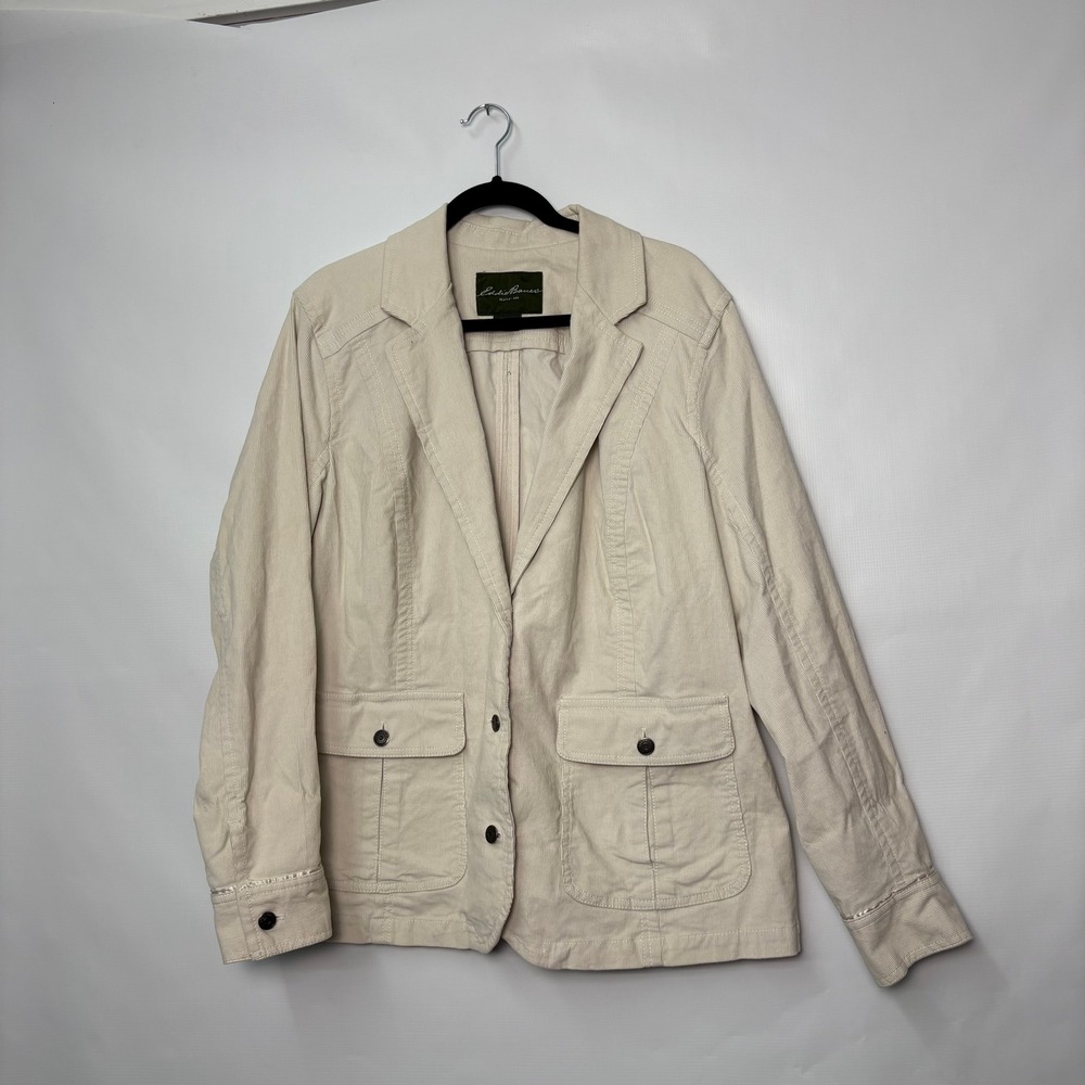 Eddie Bauer Cream Corduroy Blazer Jacket Womens XXL Cotton Spandex Utility Farm